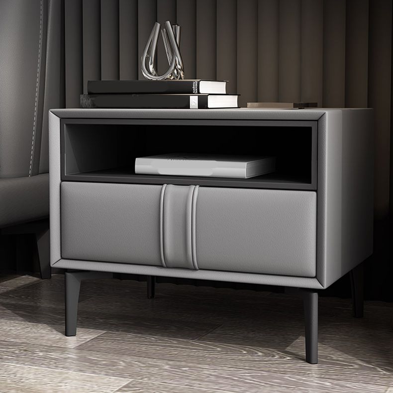 Holz und Lederbett Nachttisch moderner minimalistischer offener Nachttisch mit Schubladen