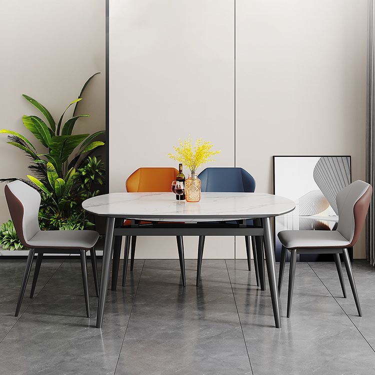 Tavolo moderno di pietra rotonda tavolo da pranzo a base nera con estensione fogliare