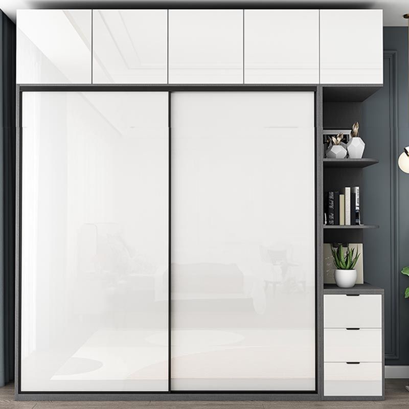 White Mirrored Finish Wardrobe Armoire Engineered Wood Wardrobe with Drawer Clearhalo 'Armoires & Wardrobes' 'armoires_wardrobes' 'Bedroom Furniture' 'furn' 'furn_armoires_wardrobes' 'Furniture' 1200x1200_6be4e8b0-83df-4c79-aa38-5bc5223e570a