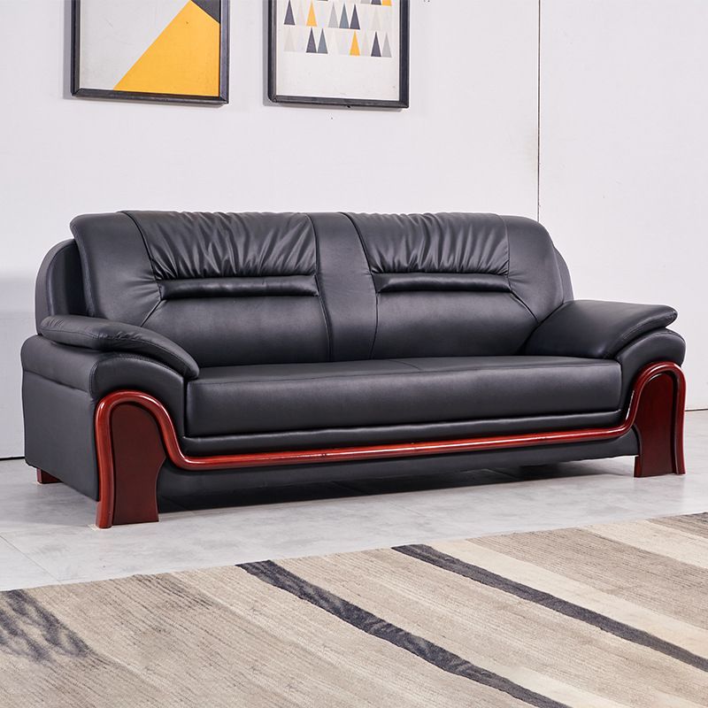 Modern Leather Sofa 34.65" Wide Pillow Top Arm in Black for Living Room Clearhalo 'furn' 'furn_sofas' 'Furniture' 'Living Room Furniture' 'Sofa' 'sofas' 1200x1200_6be669c3-ceb9-4c03-8651-f422ba5779fc