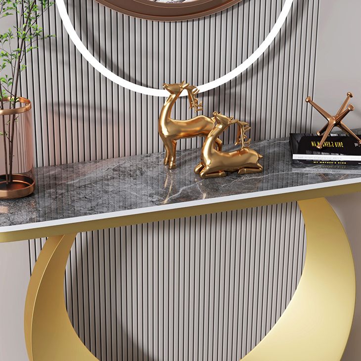 Zeitgenössische Halbmondkonsole Akzenttisch Antikes Finish -Konsole -Sofa Tisch in Stein