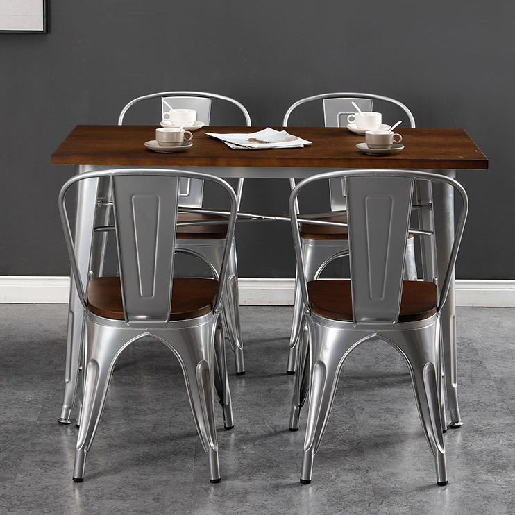 Industrial Style Solid Wood Dining Set with Metal 4 Legs Fixed Table Dinette Set for Restaurant Clearhalo 'Dining Room Sets' 'Dining Tables & Seating' 'dining_room_set' 'furn' 'furn_dining_room_set' 'Furniture' 'furniture_dining_room_set' 'Kitchen & Dining Furniture' 'kitchen&dining_furn' 'kitchen' 1200x1200_6bec76c6-2638-4391-9480-a76dc9d7e64b
