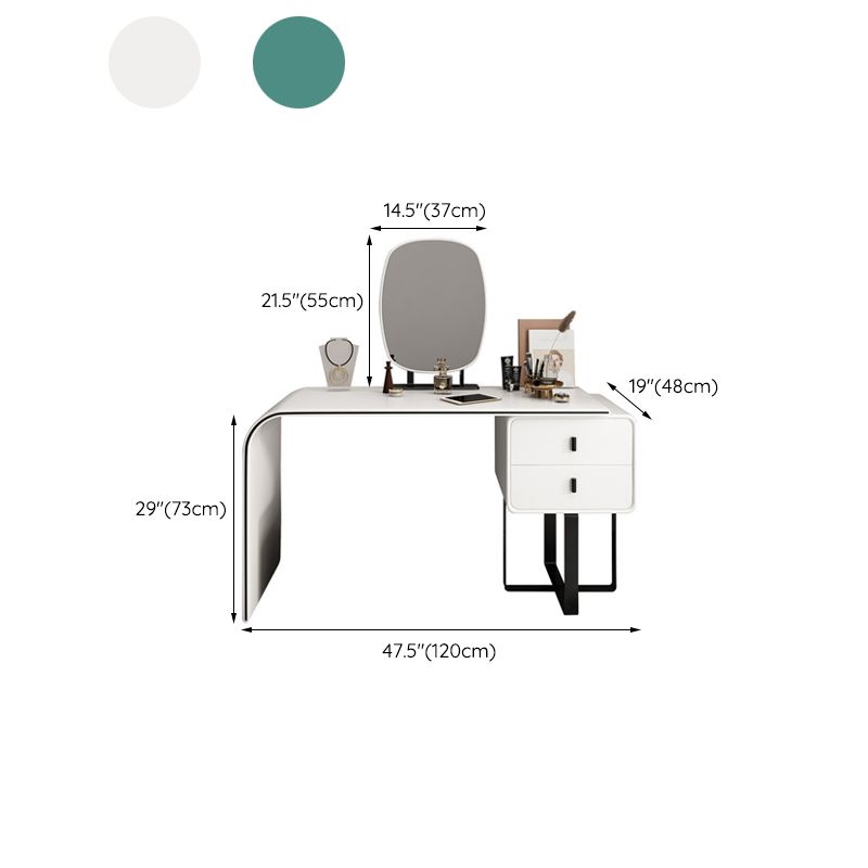IJdelheid van 2 ladesset echte leer- en metalen make-upkapidafel met spiegel en ontlasting