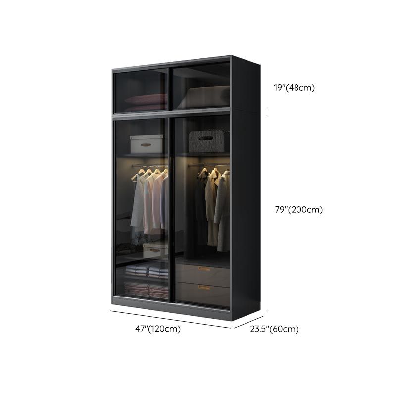 Black Wardrobe for Home Modern Style Cabinet with Glass Doors Clearhalo 'Armoires & Wardrobes' 'armoires_wardrobes' 'Bedroom Furniture' 'furn' 'furn_armoires_wardrobes' 'Furniture' 1200x1200_6bf1e2e3-db0a-43cf-bd53-9a80902459dc