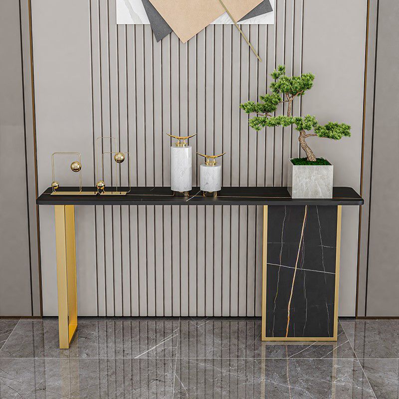 Tavolo di accento di base di ferro con top di pietra rettangolo per console Hall