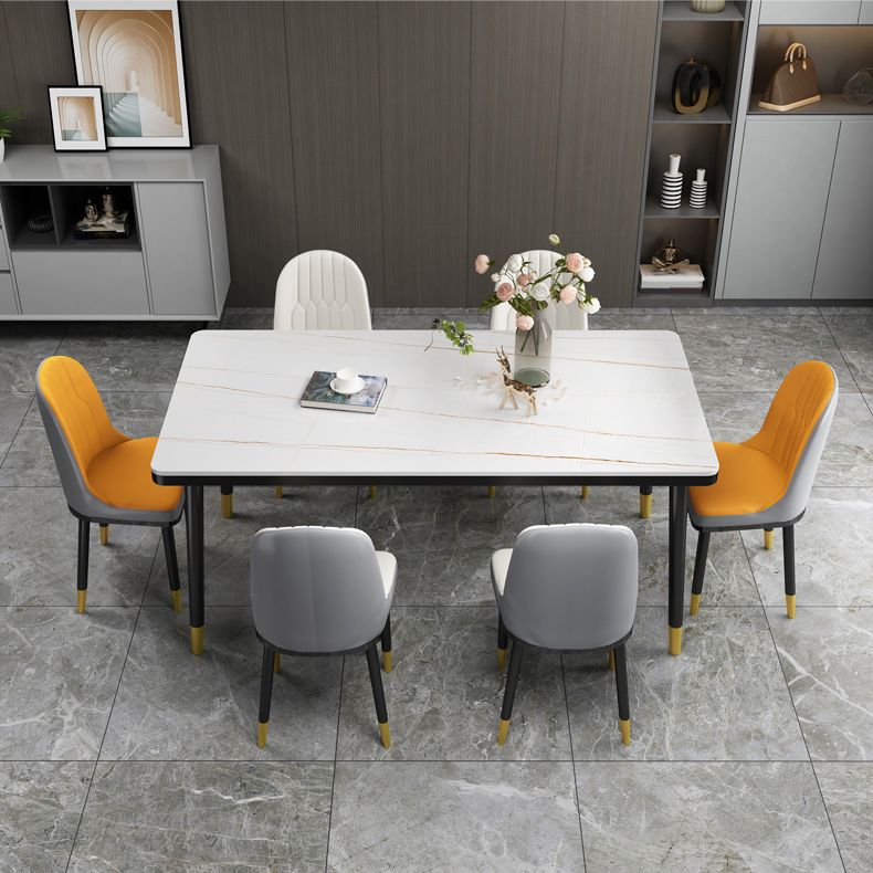 Mesa de comedor rectangular estilo Glam, mesa de comedor con tapa de piedra para comedor