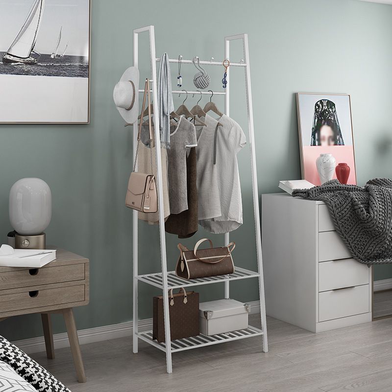 Arbre de salle industriel à entrée avec deux étagères de rangement, support de hall avec deux rails suspendus