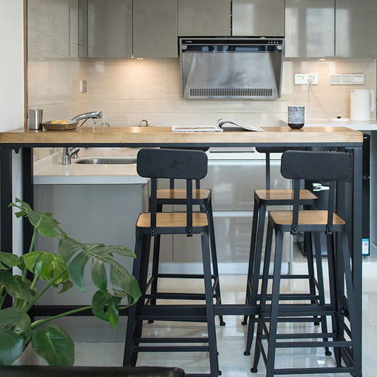 Brown Modern Style Bar Table Solid Wood and Iron with Black Trestle Coffee Shop Bar Table Clearhalo 'Bar Furniture' 'Bar Tables' 'bar_tables' 'furn' 'furn_bar_tables' 'Furniture' 'furniture_bar_tables' 'Kitchen & Dining Furniture' 1200x1200_6bf6802d-4df9-4b51-9978-cb7787228e54