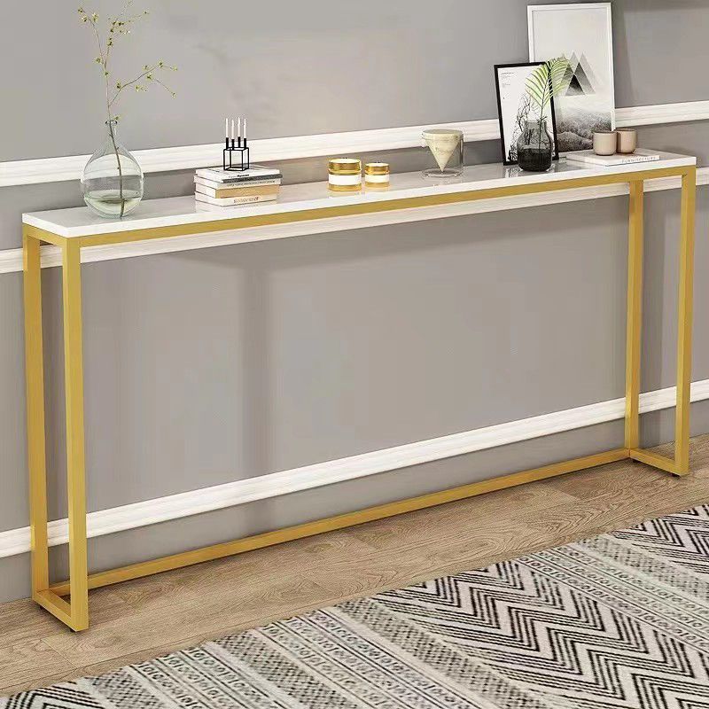 Rectangle Shape Contemporary Console Table Stone Console Sofa Table in White and Gold