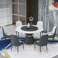 Round Stone Dining Table Black Base Traditional Luxury Dinette Table in White Clearhalo 'Dining Tables & Seating' 'Dining Tables' 'dining_table' 'furn' 'furn_dining_table' 'Furniture' 'furniture_dining_table' 'Kitchen & Dining Furniture' 1200x1200_6bfbf12e-7071-438d-8bcf-6ae037d34ae7