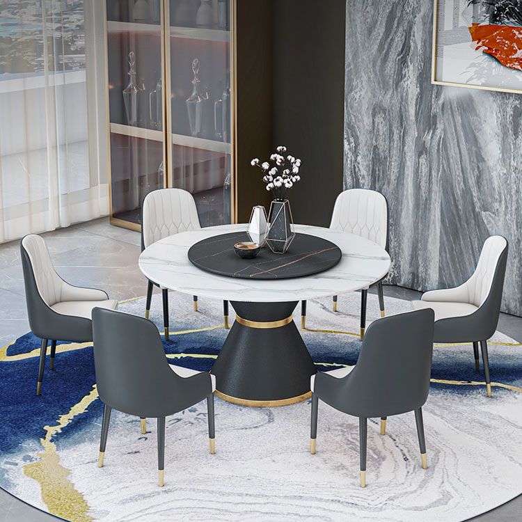 Round Stone Dining Table Black Base Traditional Luxury Dinette Table in White Clearhalo 'Dining Tables & Seating' 'Dining Tables' 'dining_table' 'furn' 'furn_dining_table' 'Furniture' 'furniture_dining_table' 'Kitchen & Dining Furniture' 1200x1200_6bfbf12e-7071-438d-8bcf-6ae037d34ae7