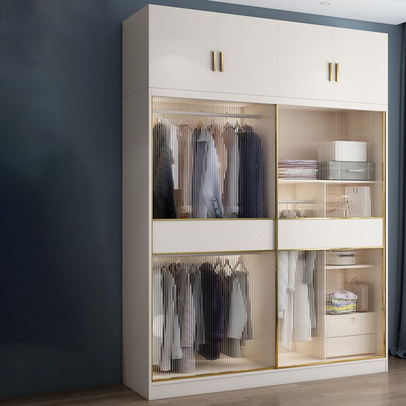 White Engineered Wood Wardrobe Closet Sliding Wardrobe Armoire Clearhalo 'Armoires & Wardrobes' 'armoires_wardrobes' 'Bedroom Furniture' 'furn' 'furn_armoires_wardrobes' 'Furniture' 1200x1200_6bfe72a9-7eac-4c04-afee-2bde81c94712