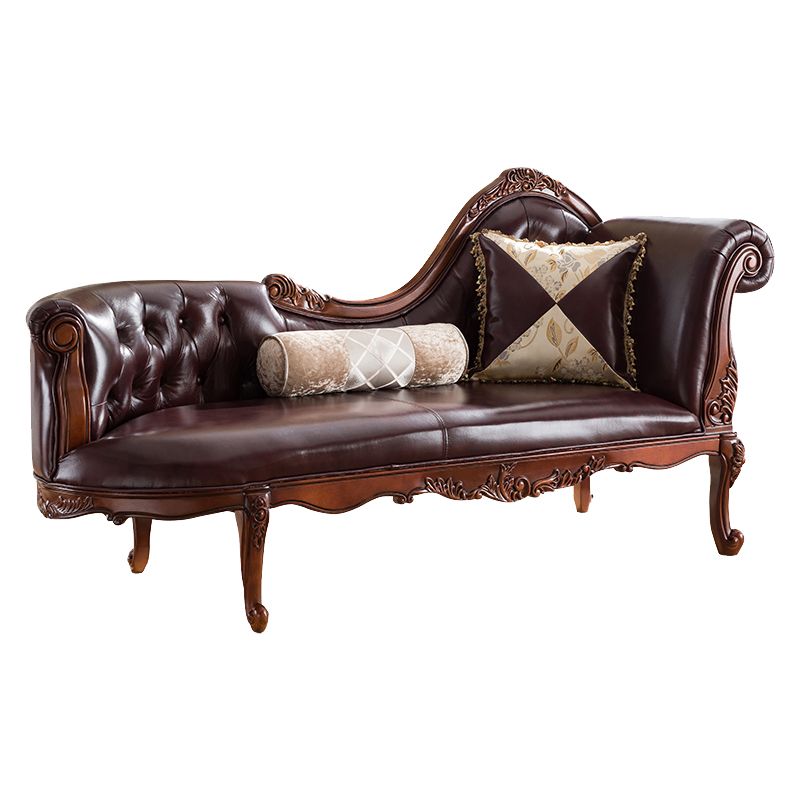 Traditional Dark Brown Genuine Leather Chaise Rolled Arms Tufted Accent Chair Clearhalo 'Chairs & Seating' 'Chaise Lounge' 'chaise_lounge' 'furn' 'furn_chaise_lounge' 'Furniture' 'Living Room Furniture' 1200x1200_6c03f8f8-75f6-4dfc-9ef8-4942c62355fc