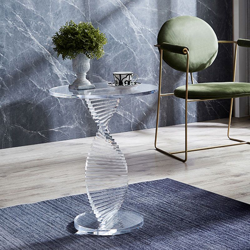 Glam Clear Round Acrylic Top Side Table 23.62" Tall Abstract Base End Table Clearhalo 'Coffee & Accent Tables' 'End & Side Tables' 'end_side_tables' 'furn' 'furn_end_side_tables' 'Furniture' 'Living Room Furniture' 1200x1200_6c042a15-b4e6-4eee-ad9a-9280b1a25e28