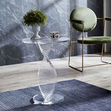 Glam Clear Round Acrylic Top Side Table 23.62" Tall Abstract Base End Table Clearhalo 'Coffee & Accent Tables' 'End & Side Tables' 'end_side_tables' 'furn' 'furn_end_side_tables' 'Furniture' 'Living Room Furniture' 1200x1200_6c042a15-b4e6-4eee-ad9a-9280b1a25e28