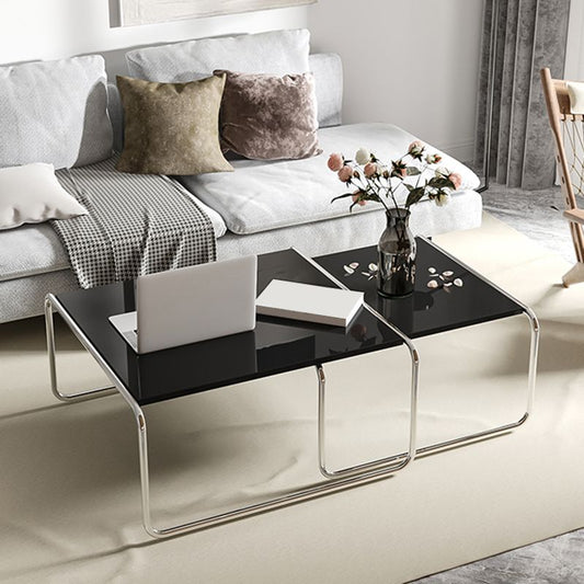 Tavolino a slitta in acciaio quadrato moderno 2 cocktail nidificante