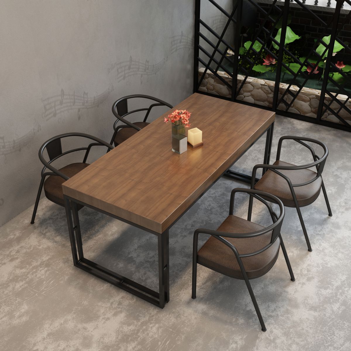 Industrial Rectangle Wood Dining Table 1/5/7 Pieces Dining Set for Barbecue Shop Clearhalo 'Dining Room Sets' 'Dining Tables & Seating' 'dining_room_set' 'furn' 'furn_dining_room_set' 'Furniture' 'Kitchen & Dining Furniture' 1200x1200_6c0c9f4a-5dea-47e6-948a-7d41f60b5f56