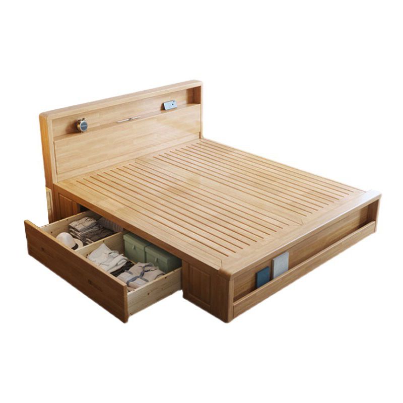 Traditional Panel Bed with Storage 38.58" High Brown Rubberwood Bed