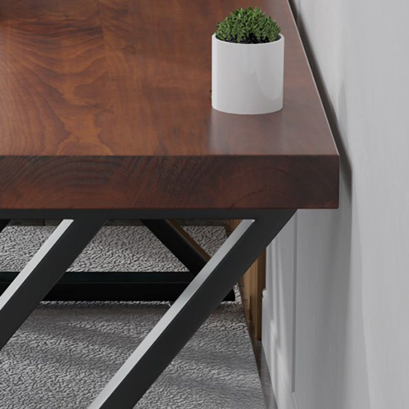 Contemporary Office Desk Antique Finish Solid Wood Computer Desk with Metal Legs Clearhalo 'furn' 'furn_office_desk' 'Furniture' 'Office Desks' 'Office Furniture' 'office_desk' 1200x1200_6c130607-9592-4d1b-b489-9a5d4341a446