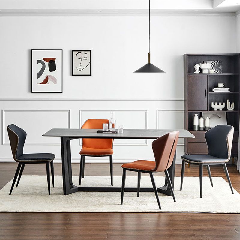 Industrial Armless Wingback Parsons Chair for Kitchen Faux Leather Dining Chairs Clearhalo ' kitchen&dining_furn' 'Dining Chairs' 'Dining Tables & Seating' 'dining_chair' 'furn' 'furn_dining_chair' 'Furniture' 'furniture_dining_chair' 'Kitchen & Dining Furniture' 'kitchen' 1200x1200_6c13deef-9bad-462b-85c8-42895f5f6ac5