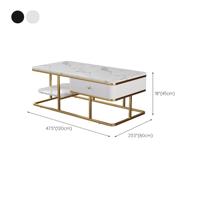 Glam Rectangle Cocktail Table with Marble Top and 1 Drawer and 1 Shelf Clearhalo 'Coffee & Accent Tables' 'Coffee Tables' 'coffee_tables' 'furn' 'furn_coffee_tables' 'Furniture' 'Living Room Furniture' 1200x1200_6c13e091-fa7f-4baa-bbd3-c57750b35d38