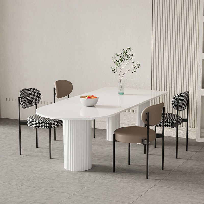 Contemporary White Color Faux Marble Dinner Table with 3 Legs Clearhalo 'Dining Tables & Seating' 'Dining Tables' 'dining_table' 'furn' 'furn_dining_table' 'Furniture' 'Kitchen & Dining Furniture' 1200x1200_6c14d922-9924-4600-bd34-e5890e2dcd57