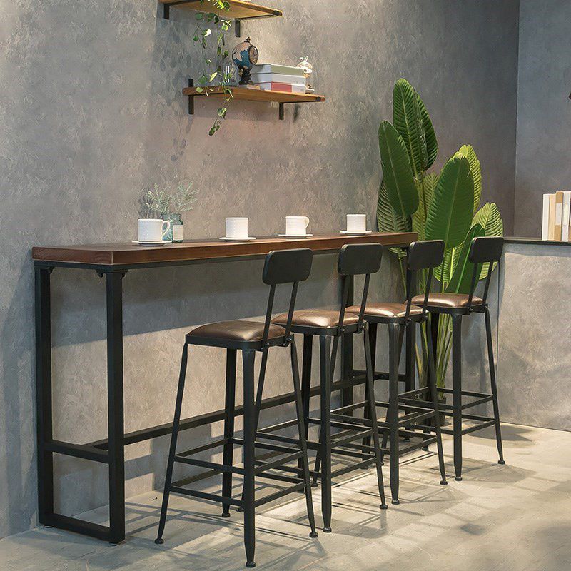 Tavolo da bar rettangolare industriale tavolo da bistrot in legno massello con base di cavalletto in nero