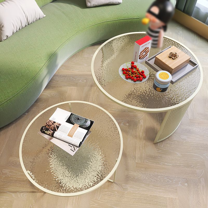 Round GlassCoffee Table Tropical No Distressing Coffee Table Set with Shelf Clearhalo 'Coffee & Accent Tables' 'Coffee Tables' 'coffee_tables' 'furn' 'furn_coffee_tables' 'Furniture' 'Living Room Furniture' 1200x1200_6c173fdb-4888-4778-a693-268cac64274c