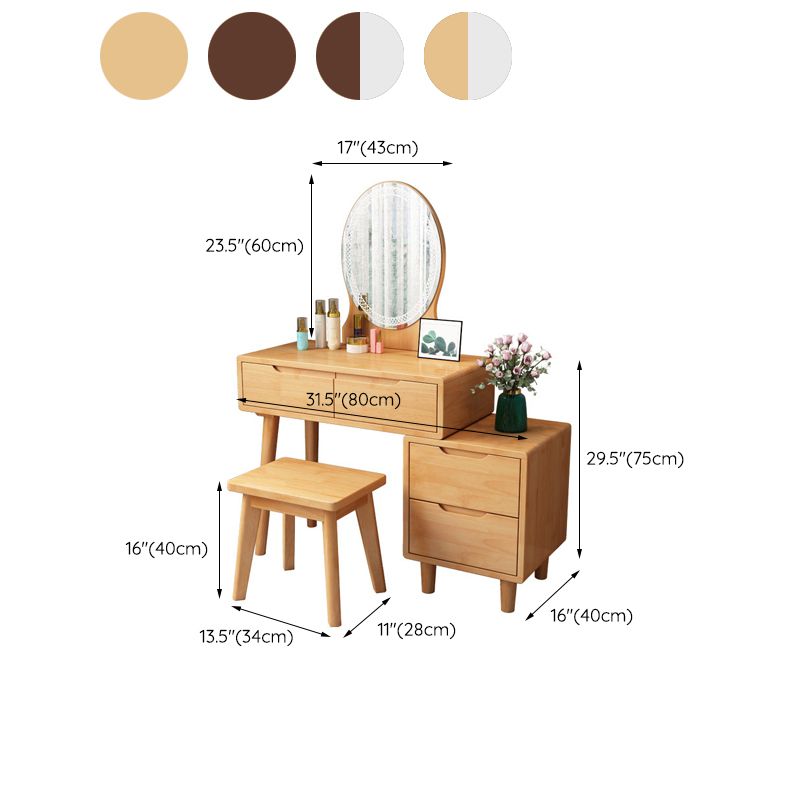 Tavolo da vanità in legno di gomma con sgabelli e 4 cassetti da 15,74 "tavolo da trucco largo