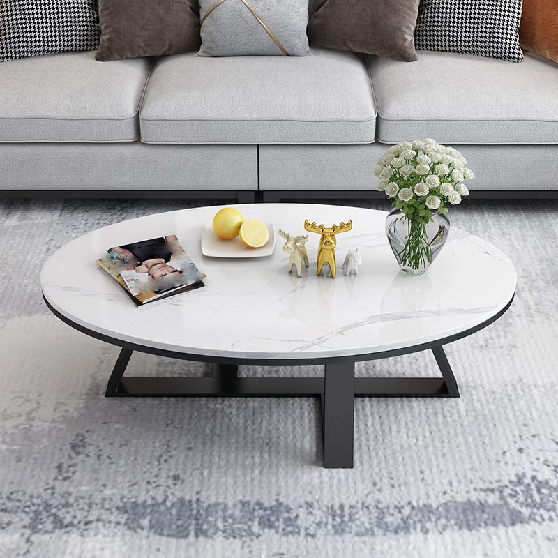 Modern Rectangular Slate 4 Legs Coffee Table White Champagne Cocktail Table