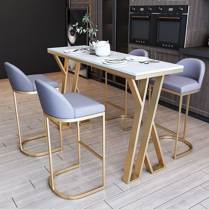 Glam Bar Table Set 1/2/3/5/7 Pcs White Stone Bar Table with Upholstered Stools Clearhalo 'Bar Furniture' 'furn' 'furn_home_bar_bar_sets' 'Furniture' 'Home Bars & Bar Sets' 'home_bar_bar_sets' 'Kitchen & Dining Furniture' 1200x1200_6c1d8d75-1709-4f97-82d5-34116a8e9cff