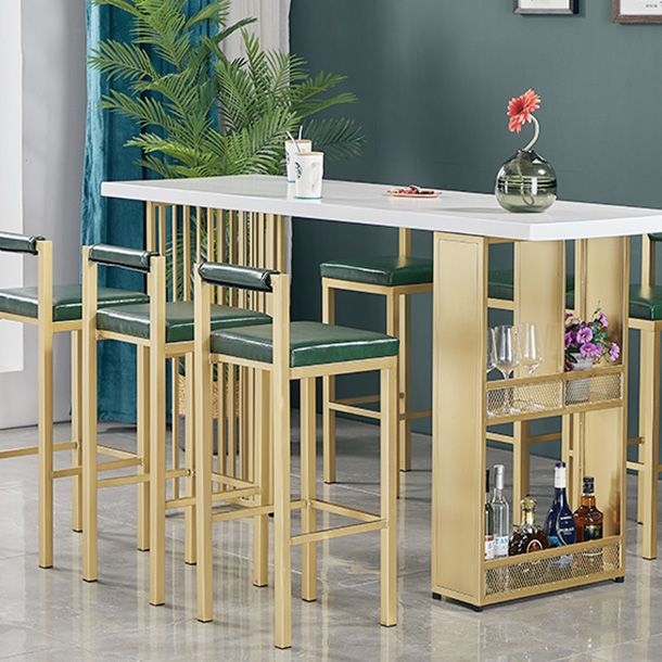 Glam Wood Bar Table with Rectangle Table Top Gold Double Pedestal Table - 42" H Clearhalo 'Bar Furniture' 'Bar Tables' 'bar_tables' 'furn' 'furn_bar_tables' 'Furniture' 'furniture_bar_tables' 'Kitchen & Dining Furniture' 1200x1200_6c1ed8e6-201d-45a9-9506-6f2da809af64