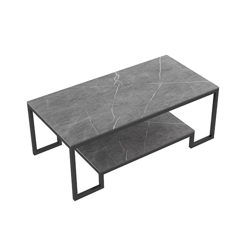 Contemporary Cocktail Table with Stone Top and Iron Base and Shelf