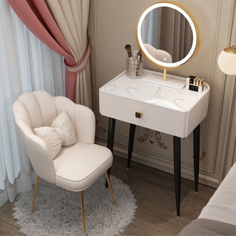Glam Faux Leather Makeup Counter Bedroom Vanity Dressing Table with Drawer