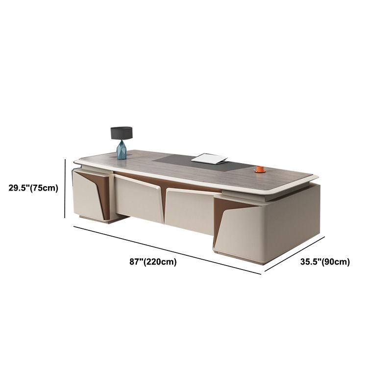 Scrivania da ufficio scuro taupe glam di scrittura rettangolare con cassetti