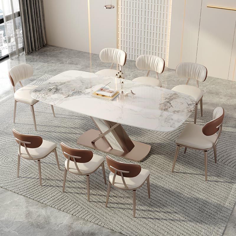 Nordic Sintered Stone Top Dining Set Rectangular 1/4/5/7/9 Pieces Dining Area Table Set Clearhalo 'Dining Room Sets' 'Dining Tables & Seating' 'dining_room_set' 'furn' 'furn_dining_room_set' 'Furniture' 'Kitchen & Dining Furniture' 1200x1200_6c26f736-e546-4d65-b11c-50cf4ee2ab8a