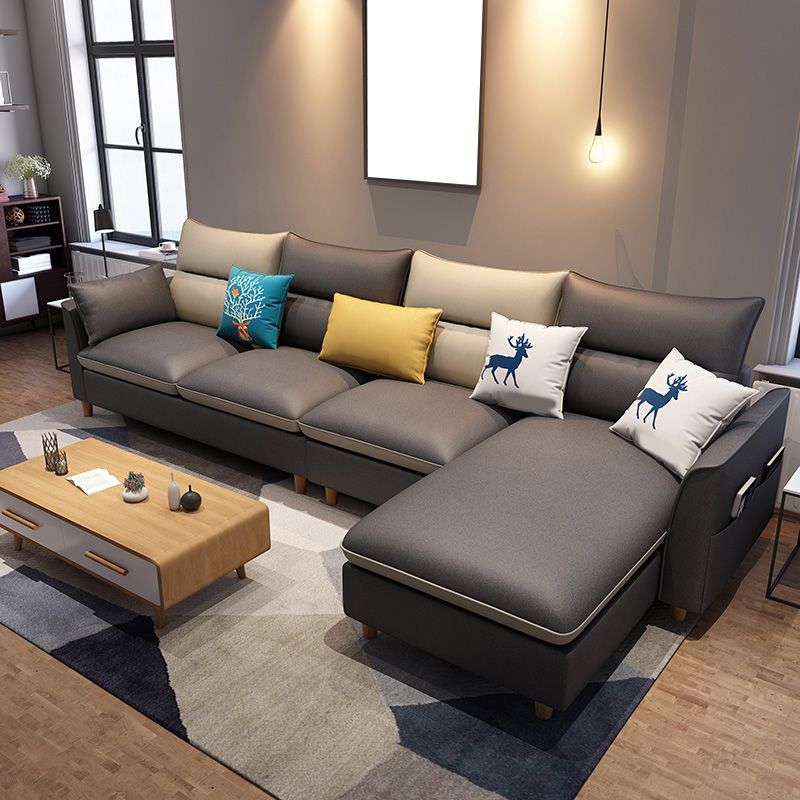 L-Shape High Back Sectional Slipcovered Straight Arm Sofa with Storage Clearhalo 'furn' 'furn_sectionals' 'Furniture' 'furniture_sectionals' 'Living Room Furniture' 'Sectionals' 1200x1200_6c291fc1-4949-4f58-b16d-d7537ace40fb