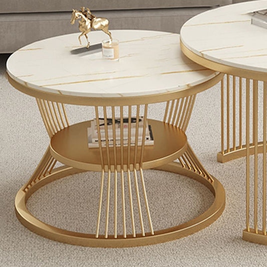 Mesa de café de metal y pizarra juego de mesa de café redondo de marco redondo