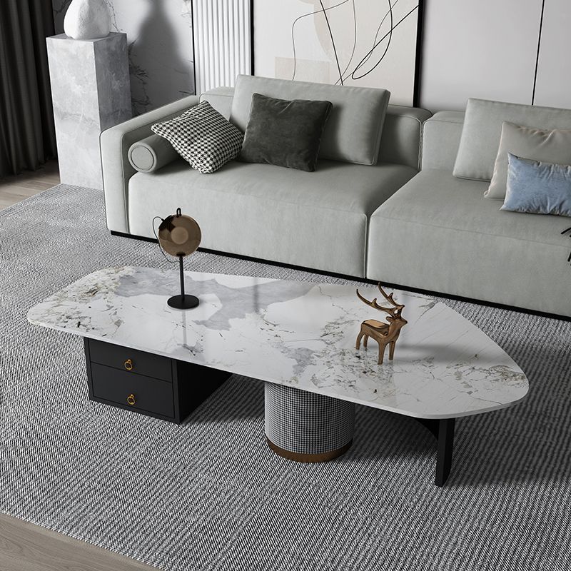 Modern Style White/grey Slate Top Metal Base with Drawer Free Shape Coffee Table Clearhalo 'Coffee & Accent Tables' 'Coffee Tables' 'coffee_tables' 'furn' 'furn_coffee_tables' 'Furniture' 'furniture_coffee_tables' 'Living Room Furniture' 1200x1200_6c29c54c-931d-452e-b7f0-399719df6c03