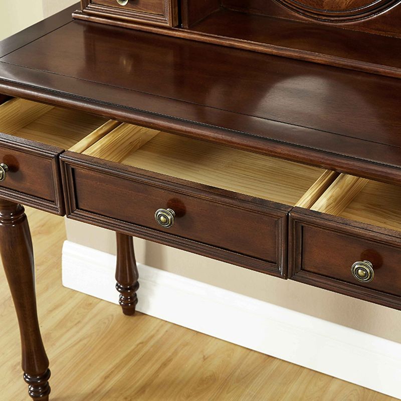 Gespiegelde houten make -upkruidtafel ontlasting in bruine afwerking