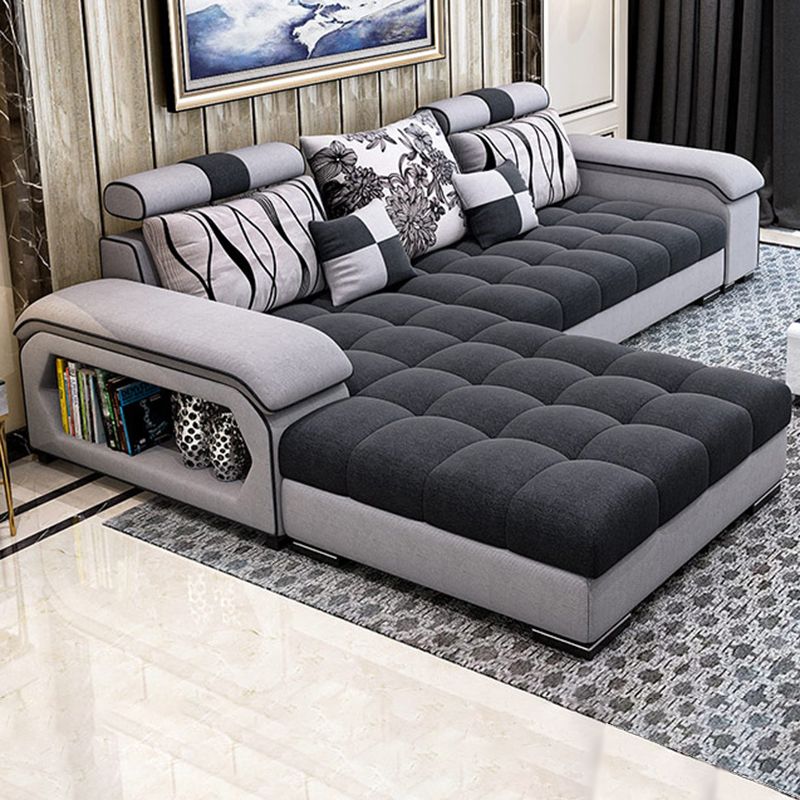 Contemporary Pillow Top Arm Sofa with Storage Adjustable Backrest Pillow Sofa Clearhalo 'furn' 'furn_sectionals' 'Furniture' 'furniture_sectionals' 'kitchen' 'kitchen_sectionals' 'Living Room Furniture' 'Sectionals' 1200x1200_6c2e2771-ac9d-49ae-90d7-0bef83c72bfb