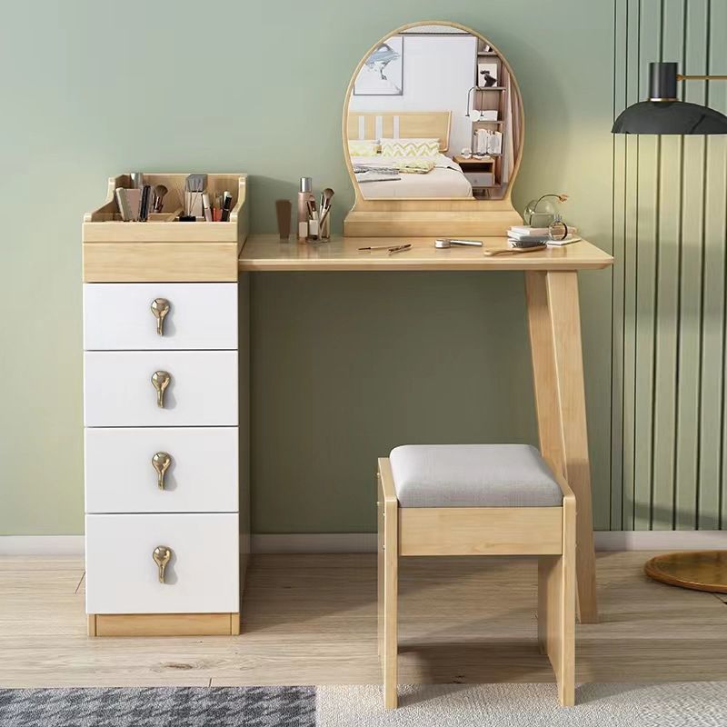 Mirror & 4 Drawers Makeup Vanity Nordic Solid Wood Dressing Table Clearhalo 'Bedroom Furniture' 'furn' 'furn_makeup_vanities' 'Furniture' 'Makeup Vanities' 'makeup_vanities' 1200x1200_6c2ecedf-3ca3-4392-bc52-28b8c028607a