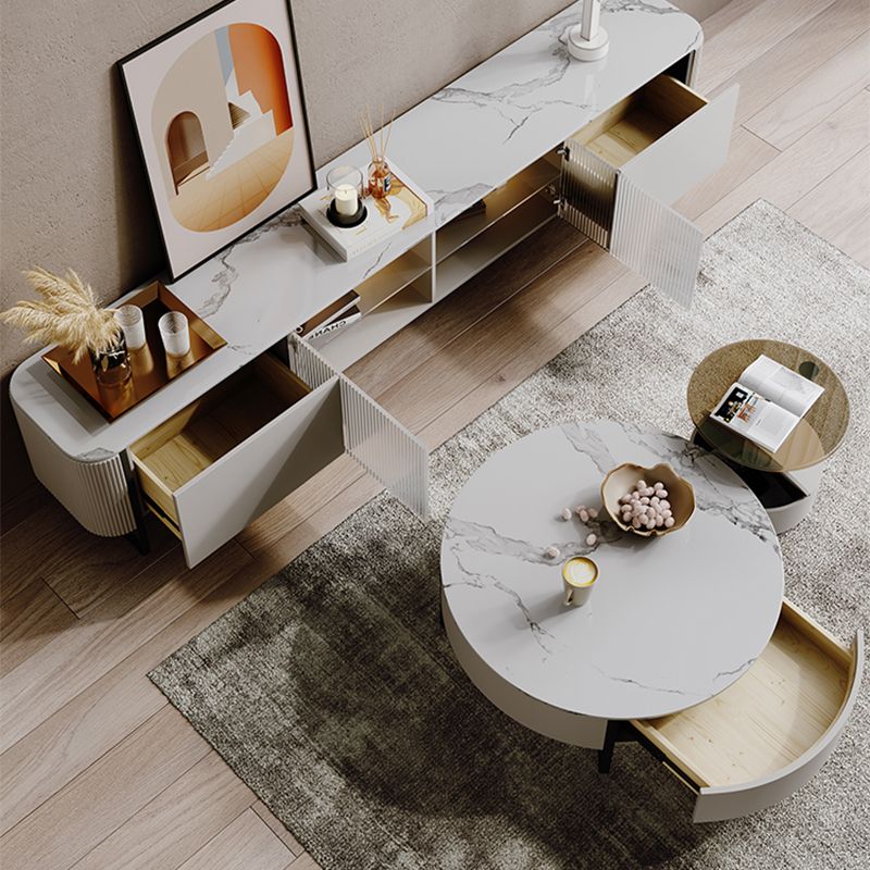 Tavolino in slitta in ardesia con deposito bianco contemporaneo