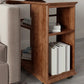 Square Wood Top Side Table Modern 25.6" Tall End Table with Shelves
