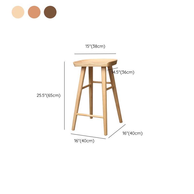 Taburete de bar de madera sin respaldo moderno con pedal y asiento de madera