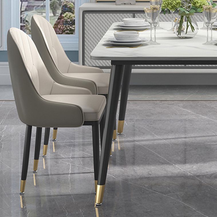 Modern Sintered Stone Table Set of 5/7 with Rectangle White Table Dining Set with PU Leather Chairs Clearhalo 'Dining Room Sets' 'Dining Tables & Seating' 'dining_room_set' 'furn' 'furn_dining_room_set' 'Furniture' 'furniture_dining_room_set' 'Kitchen & Dining Furniture' 'kitchen&dining_furn' 'kitchen' 1200x1200_6c3fecae-1bfc-4b90-8bc8-d6124c53bcaa