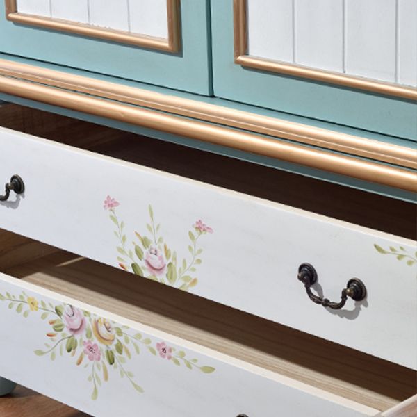 Armoire en bois fini mate avec armoire de rangement côtière à tige de vêtements avec portes à charnière