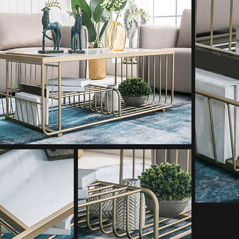 Mesa de centro rectangular Glam con 3 estantes y mesa de cóctel con tapa de mármol