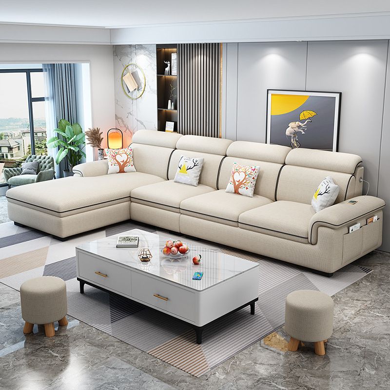 Scandinavian 4-Seater Sectional with Pillow Top Arm and Storage Clearhalo 'furn' 'furn_sectionals' 'Furniture' 'furniture_sectionals' 'Living Room Furniture' 'Sectionals' 1200x1200_6c45de5b-242f-4863-ae7c-5466edf5c835