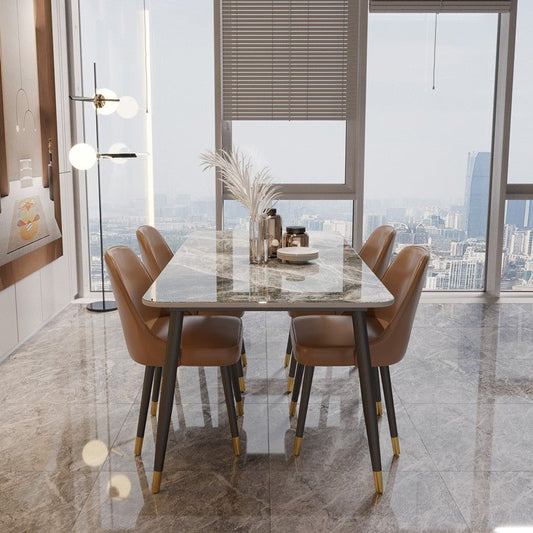 Designer Style Sintered Stone Top Dining Set 1/2/5/7 Pieces Dining Table with Chairs Clearhalo 'Dining Room Sets' 'Dining Tables & Seating' 'dining_room_set' 'furn' 'furn_dining_room_set' 'Furniture' 'furniture_dining_room_set' 'Kitchen & Dining Furniture' 1200x1200_6c477c90-d650-4e48-bd14-8bf5d8549d37